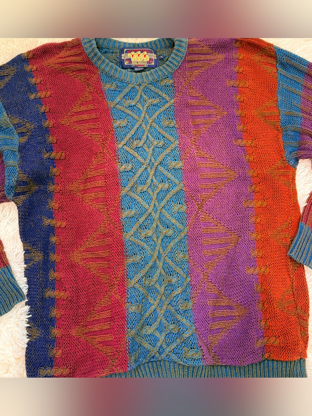 Vintage 90s Men’s Ralph Lauren Chaps USA Color Block Cotton Sweater XL